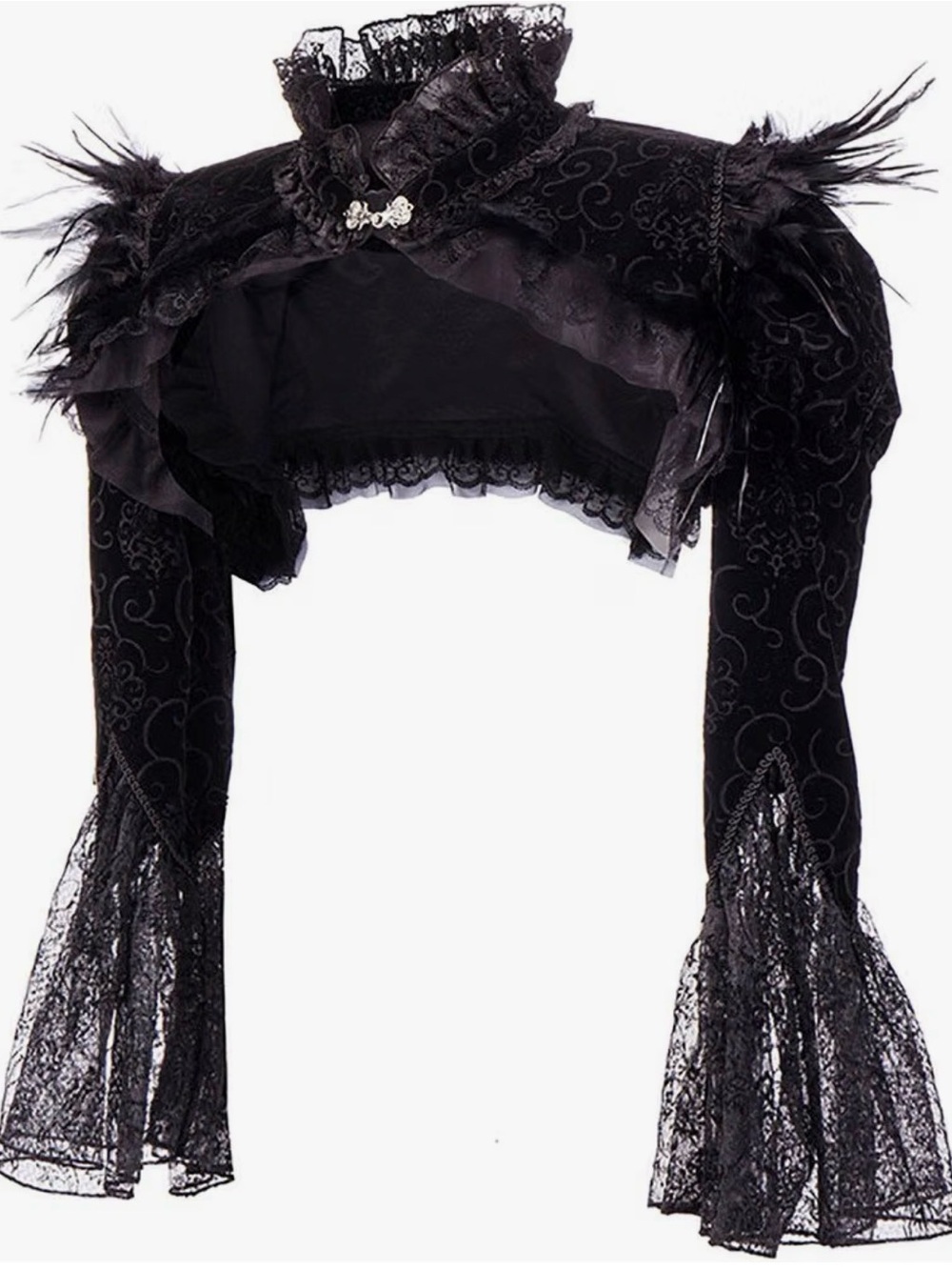 Black Feather-Trim Lace Bolero Shrug - Women Intimates & Sleepwear